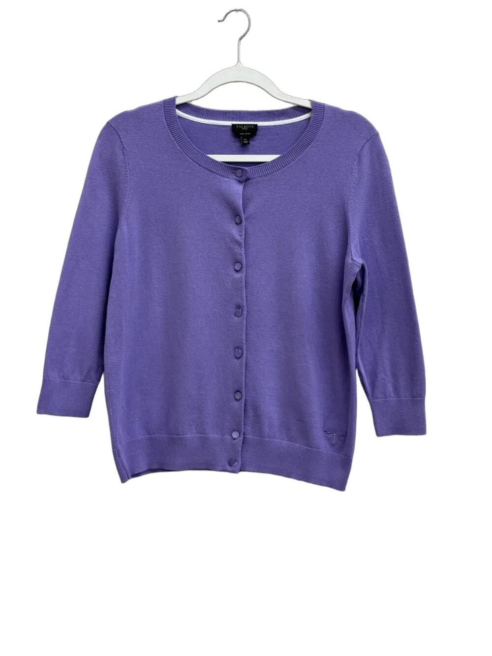 Purple Button-Front Pima Cotton Cardigan Sweater